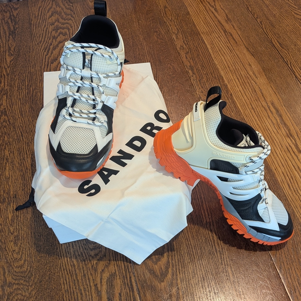 Sandro H19 White and Orange Sneakers Men's Sz 10.5 OR Women's 12
